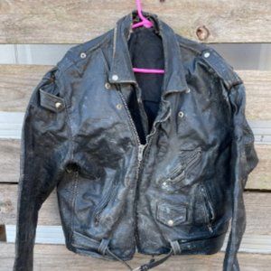 Leather motorcycle jacket. Dragonfly and rustic.